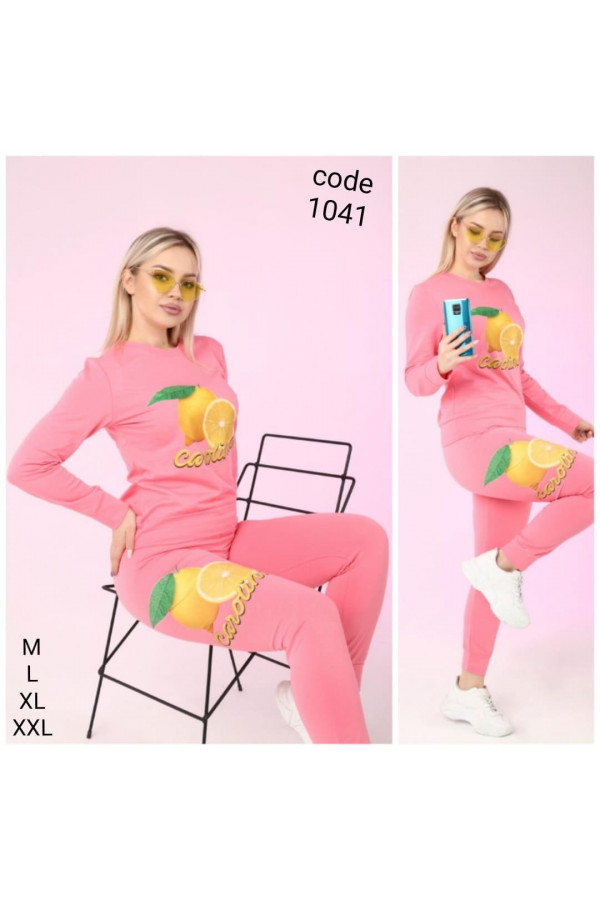 Kadın 2li Pamuklu Kumaş Baskılı Pembe Renk Eşofman Takımı Kadın 2li Pamuklu Kumaş Baskılı Pembe Renk Eşofman Takımı