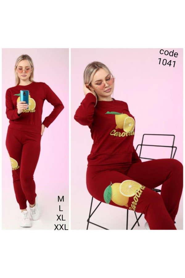 Kadın 2li Pamuklu Kumaş Baskılı Bordo Renk Eşofman Takımı Kadın 2li Pamuklu Kumaş Baskılı Bordo Renk Eşofman Takımı