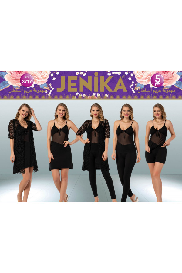 Jenika 3717 Pamuk Penye 5 li Kadın Pijama Takımı Jenika 3717 Pamuk Penye 5 li Kadın Pijama Takımı