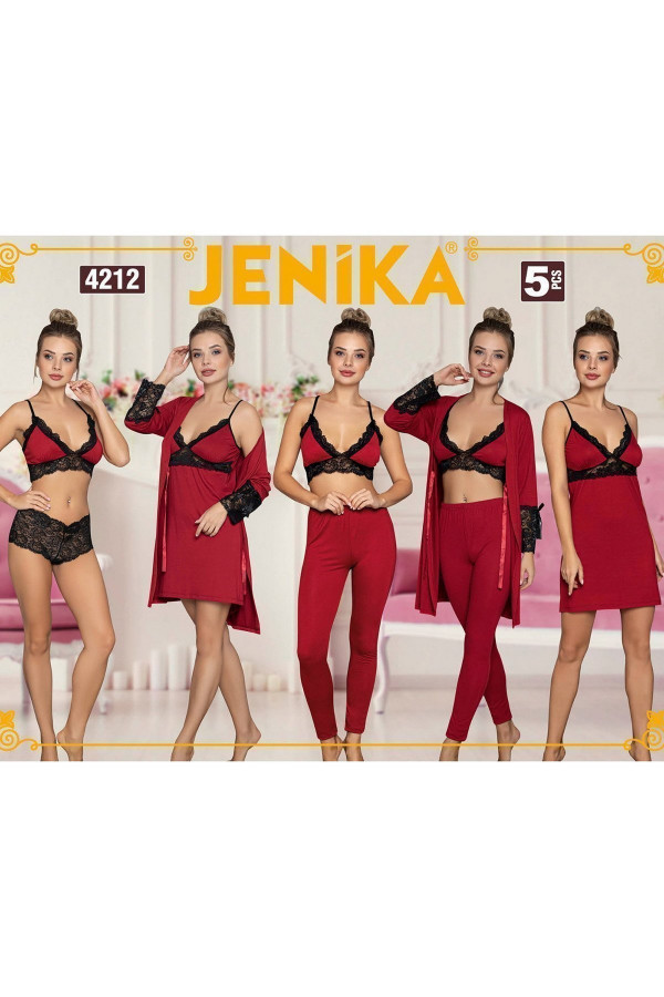 Jenika 4212 Pamuk Penye 5 li Kadın Pijama Takımı Jenika 4212 Pamuk Penye 5 li Kadın Pijama Takımı