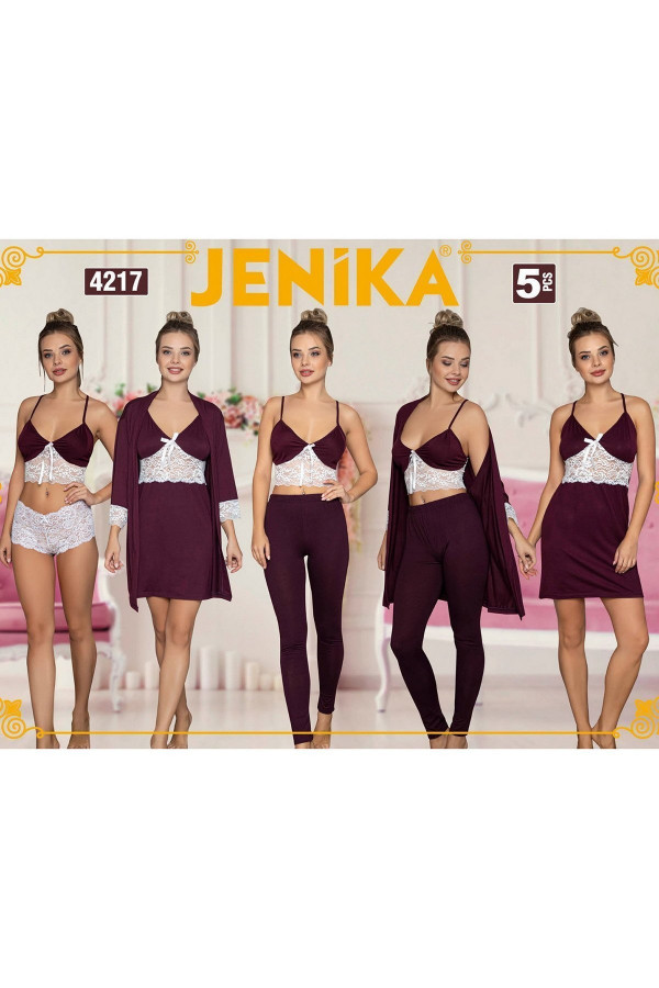 Jenika 4217 Pamuk Penye 5 li Kadın Pijama Takımı Jenika 4217 Pamuk Penye 5 li Kadın Pijama Takımı