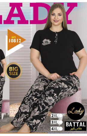 Lady 10812 Battal Boy Büyük Beden Kısa Kol Pijama Takımı