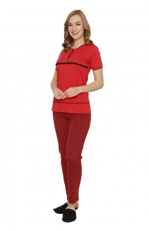 Kadın Kırmızı Renkli  Kadın Kısa Kol Pijama Takımı - Erdeniz 0223 Bayan Pijama Takımı