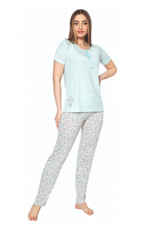 Kadın Yeşil Renkli  Kadın Kısa Kol Pijama Takımı - Erdeniz 0231 Bayan Kısa Kollu Penye Pijama Takımı