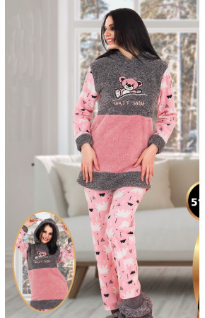 Teknur 51004 Kapüşonlu Welsoft Bayan Pijama Takımı