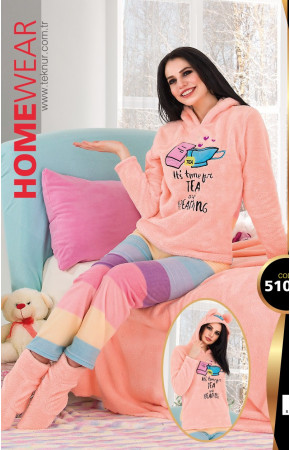 Teknur 51020 Kapüşonlu Welsoft Bayan Pijama Takımı