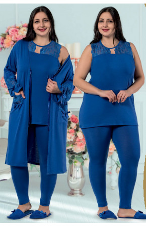 Büyük Beden Jenika 29274 Mavi Renk Sabahlıklı Pijama Takımı