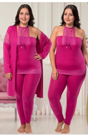 Büyük Beden Jenika 36483 Fuşya Renk Sabahlıklı Pijama Takımı