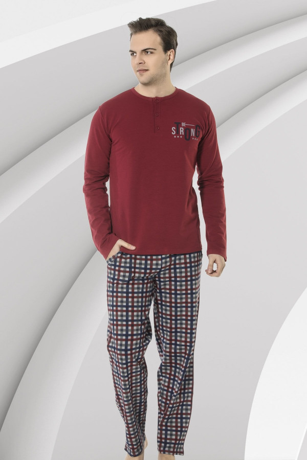 Uzun Kollu Erkek Pijama Takımı Aydoğan 3914 Bordo Renk Pijama Takımı