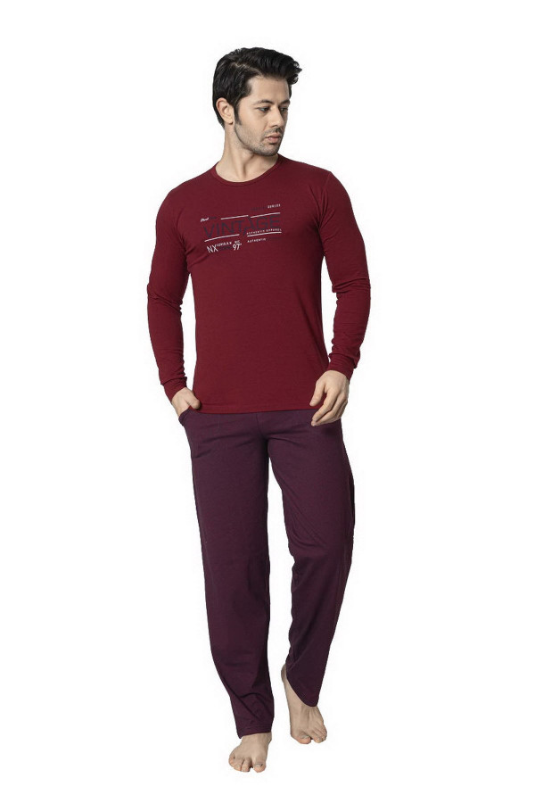 Modal Kumaş Aydoğan 3833 Bordo Renk Pijama Takımı - Uzun Kollu Erkek Pijama Takımı