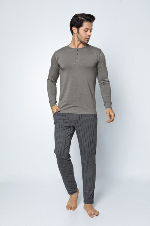 Modal Kumaş Aydoğan 3883 Gri Renk Pijama Takımı - Uzun Kollu Erkek Pijama Takımı Modal Kumaş Aydoğan 3883 Gri Renk Pijama Takımı - Uzun Kollu Erkek Pijama Takımı