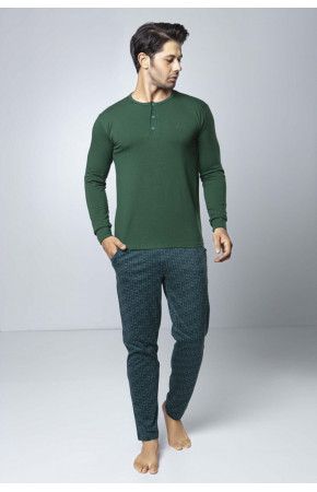 Modal Kumaş Aydoğan 3980 Yeşil Renk Pijama Takımı - Uzun Kollu Erkek Pijama Takımı
