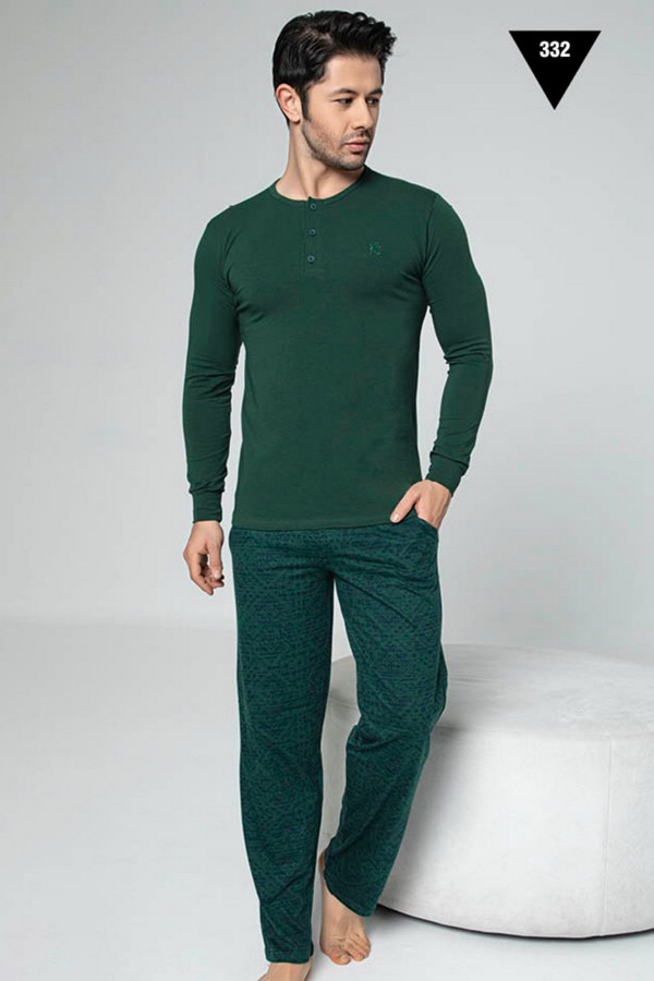 Pamuklu Kumaş Aydoğan Akare 332 Koyu Yeşil Renk Pijama Takımı - Uzun Kollu Erkek Pijama Takımı Pamuklu Kumaş Aydoğan Akare 332 Koyu Yeşil Renk Pijama Takımı - Uzun Kollu Erkek Pijama Takımı