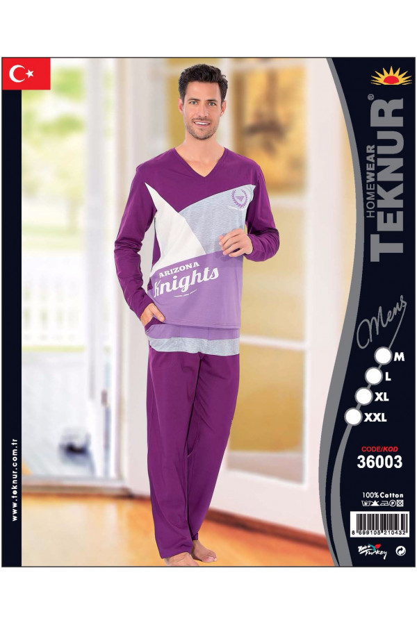 Teknur Baskılı ve Renkli Erkek Pijama Takımı %100 Pamuklu 36003