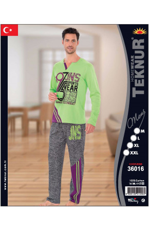 Teknur Baskılı ve Renkli Erkek Pijama Takımı %100 Pamuklu 36016 Teknur Baskılı ve Renkli Erkek Pijama Takımı %100 Pamuklu 36016