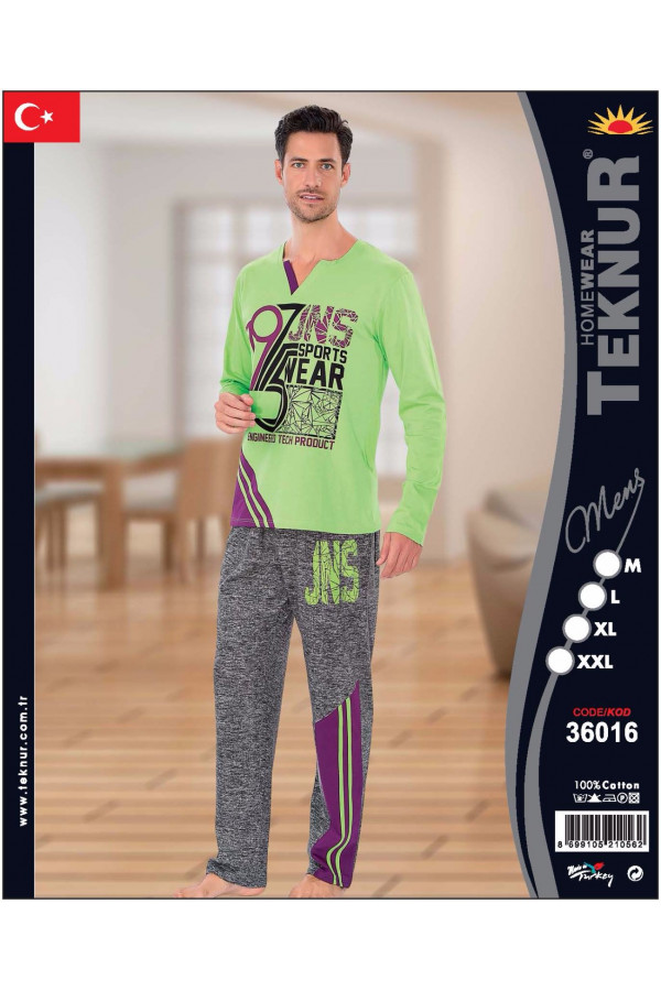 Teknur Baskılı ve Renkli Erkek Pijama Takımı %100 Pamuklu 36016