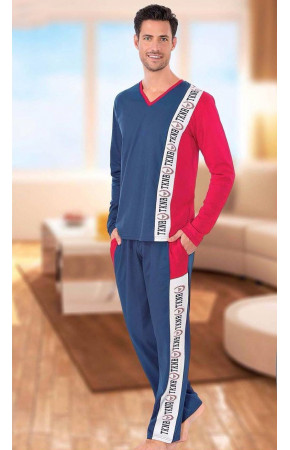 Teknur Baskılı ve Renkli Erkek Pijama Takımı %100 Pamuklu 36001 Teknur Baskılı ve Renkli Erkek Pijama Takımı %100 Pamuklu 36001
