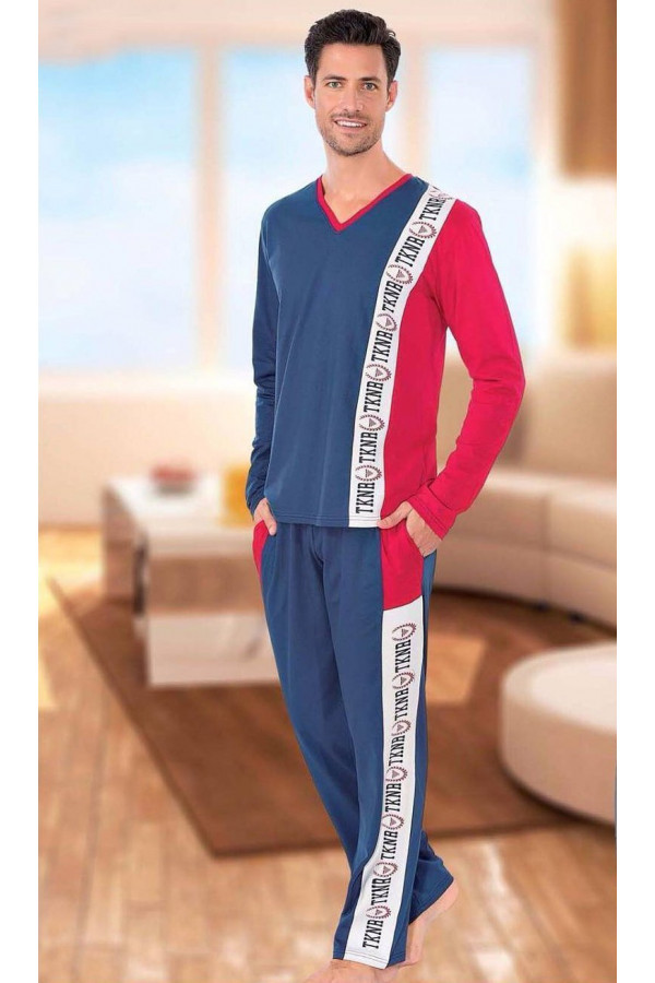 Teknur Baskılı ve Renkli Erkek Pijama Takımı %100 Pamuklu 36001 Teknur Baskılı ve Renkli Erkek Pijama Takımı %100 Pamuklu 36001
