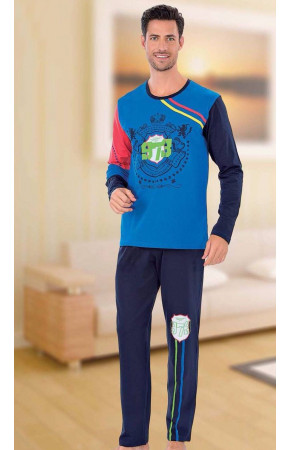 Teknur Baskılı ve Renkli Erkek Pijama Takımı %100 Pamuklu 36025 Teknur Baskılı ve Renkli Erkek Pijama Takımı %100 Pamuklu 36025