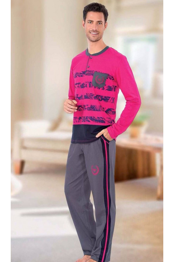 Teknur Baskılı ve Renkli Erkek Pijama Takımı %100 Pamuklu 36030 Teknur Baskılı ve Renkli Erkek Pijama Takımı %100 Pamuklu 36030