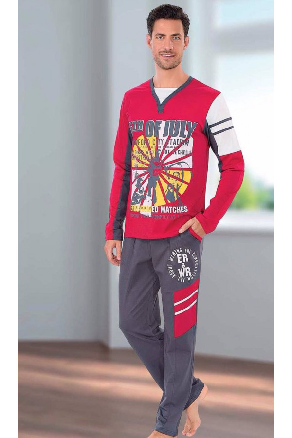 Teknur Baskılı ve Renkli Erkek Pijama Takımı %100 Pamuklu 36035 Teknur Baskılı ve Renkli Erkek Pijama Takımı %100 Pamuklu 36035