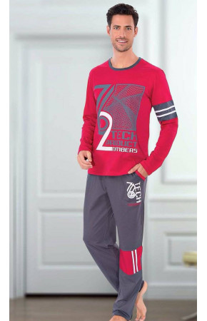 Teknur Baskılı ve Renkli Erkek Pijama Takımı %100 Pamuklu 36037 Teknur Baskılı ve Renkli Erkek Pijama Takımı %100 Pamuklu 36037