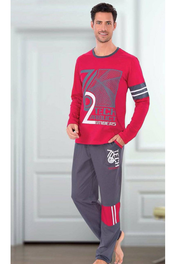 Teknur Baskılı ve Renkli Erkek Pijama Takımı %100 Pamuklu 36037 Teknur Baskılı ve Renkli Erkek Pijama Takımı %100 Pamuklu 36037