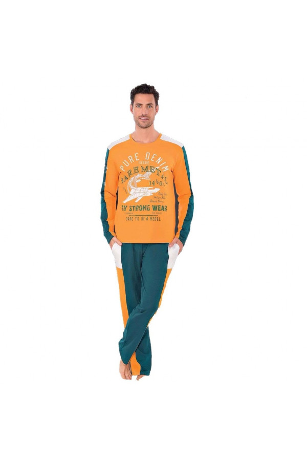 Teknur Baskılı ve Renkli Erkek Pijama Takımı %100 Pamuklu 36011