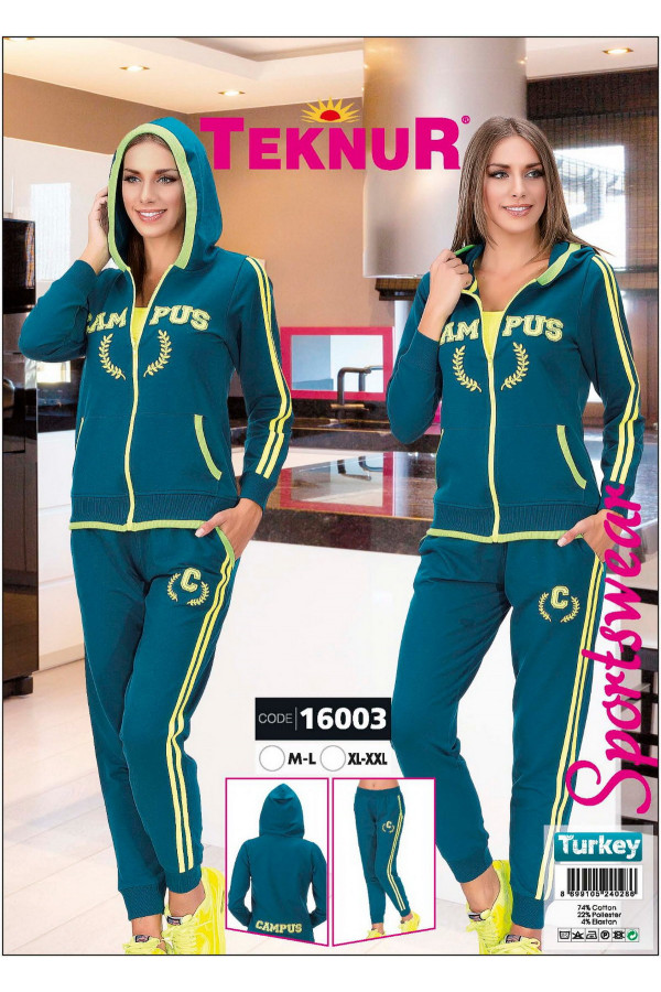 Yeşil Bayan Eşofman Takımı - Teknur 16003 Kadın 2 li Eşofman Takımı Yeşil Bayan Eşofman Takımı - Teknur 16003 Kadın 2 li Eşofman Takımı