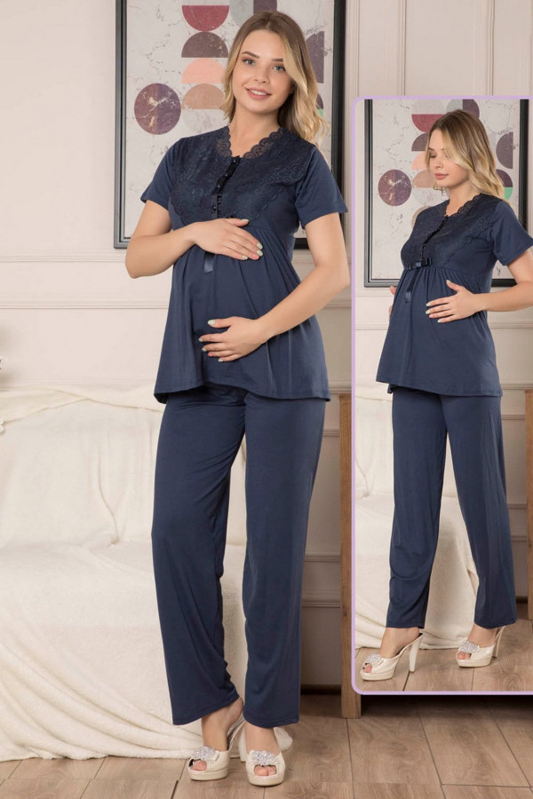 Kadın Lacivert Lohusa Pijama Takımı Jenika 40656 - Jenika 2 li Kadın Hamile Pijaması