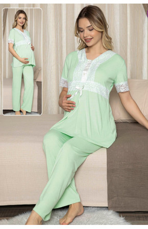 Kadın Yeşil Lohusa Pijama Takımı Jenika 47192 - Jenika 2 li Kadın Hamile Pijaması