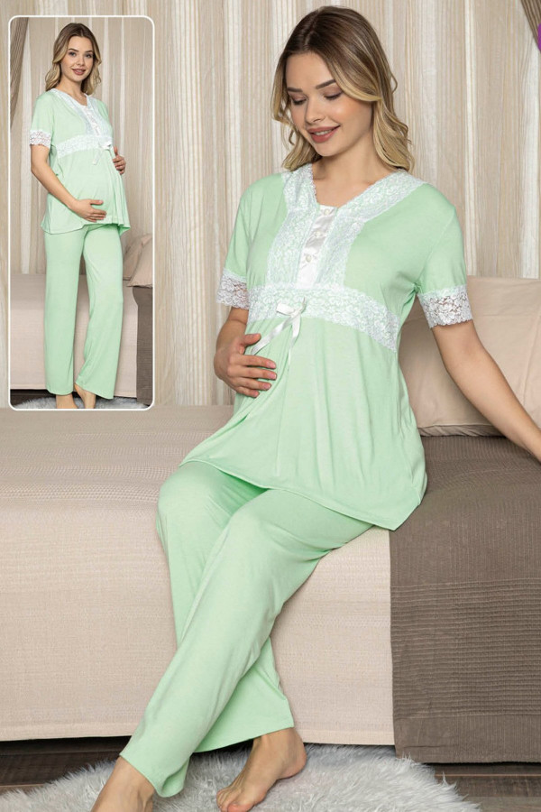 Kadın Yeşil Lohusa Pijama Takımı Jenika 47192 - Jenika 2 li Kadın Hamile Pijaması