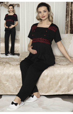 Kadın Siyah Lohusa Pijama Takımı Jenika 47239 - Jenika 2 li Kadın Hamile Pijaması