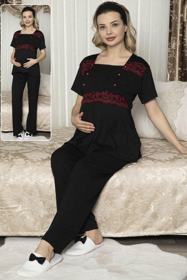 Kadın Siyah Lohusa Pijama Takımı Jenika 47239 - Jenika 2 li Kadın Hamile Pijaması
