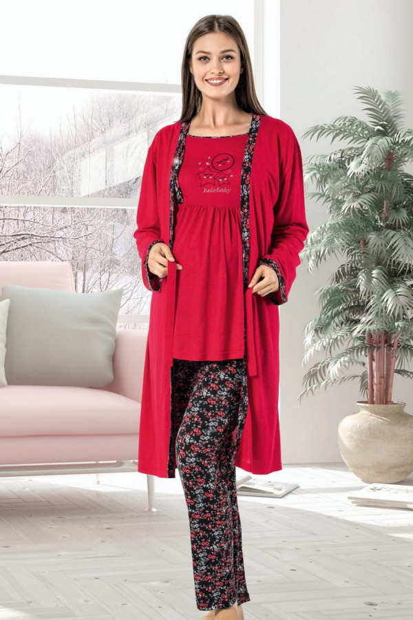 Erdeniz 3U350 Hamile Pijama Takımı - 3lü Set Lohusa Pijaması