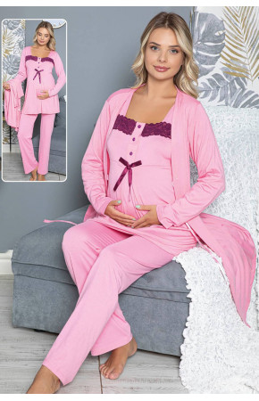 Kadın Sabahlıklı Lohusa Pijama Takımı Jenika 35738 3lü Kadın Sabahlıklı Hamile Pijaması