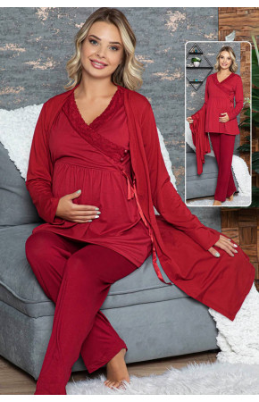 Büyük Beden Kadın Sabahlıklı Pijama Takımı Jenika 24456 - Battal 3 lü Pijama Takımı