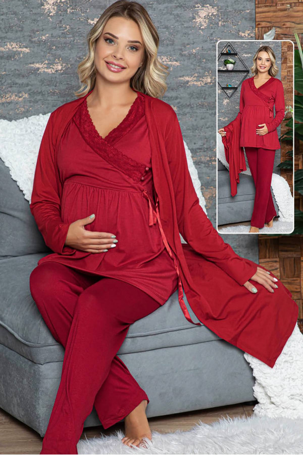 Büyük Beden Kadın Sabahlıklı Pijama Takımı Jenika 24456 - Battal 3 lü Pijama Takımı
