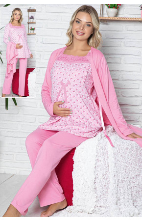 Kadın Sabahlıklı Lohusa Pijama Takımı Jenika 42520 3lü Kadın Sabahlıklı Hamile Pijaması