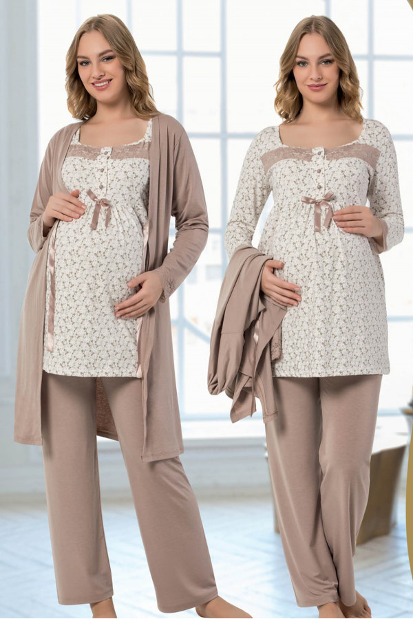 Kadın Sabahlıklı 3 lü Lohusa Pijama Takımı - Jenika 36232 3lü Kadın Sabahlıklı Hamile Pijaması Kadın Sabahlıklı 3 lü Lohusa Pijama Takımı - Jenika 36232 3lü Kadın Sabahlıklı Hamile Pijaması