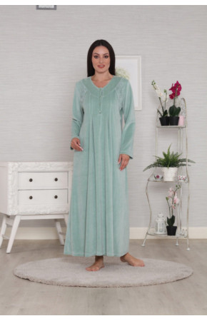 Kadın Yeşil Renk Tuba 169 Uzun Kollu Kışlık Kadife Gecelik Kadın Yeşil Renk Tuba 169 Uzun Kollu Kışlık Kadife Gecelik