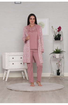 Kadın Pudra Lohusa Kadın Sabahlıklı Pijama Takımı Tuba 561 - Hamile Pijama Takımı 