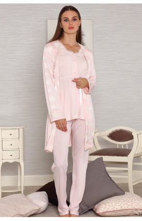 Kadın Sabahlıklı Lohusa Pijama Takımı Tuba 562 3lü Kadın Sabahlıklı Hamile Pijaması