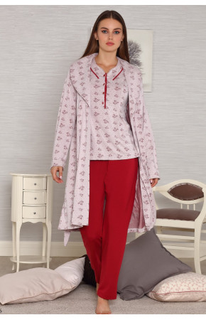 Kadın Sabahlıklı Lohusa Pijama Takımı Tuba 564 3lü Kadın Sabahlıklı Hamile Pijaması