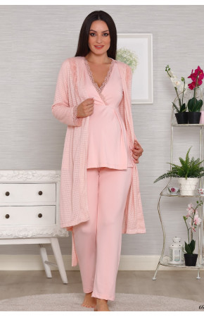 3 lü Kadın Sabahlıklı Lohusa Pijama Takımı Tuba 565 3lü Kadın Sabahlıklı Hamile Pijaması