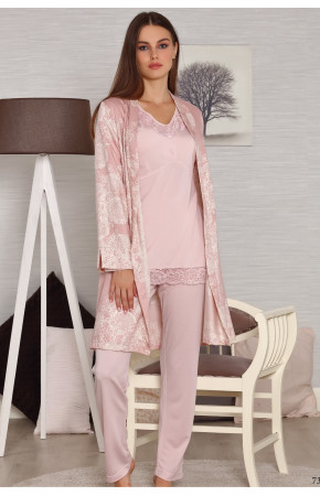 Kadın Sabahlıklı Lohusa Pijama Takımı Tuba 566 3lü Kadın Sabahlıklı Hamile Pijaması