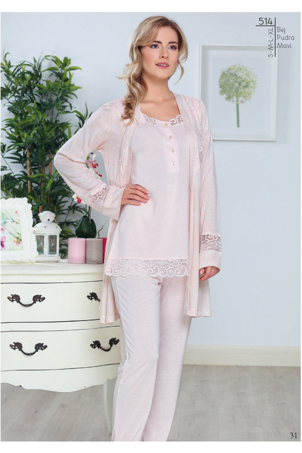 Tuba 514 Sabahlıklı 3lü Pijama Takımı