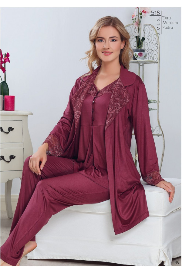 Tuba 518 Sabahlıklı 3lü Hamile Lohusa Pijama Takımı