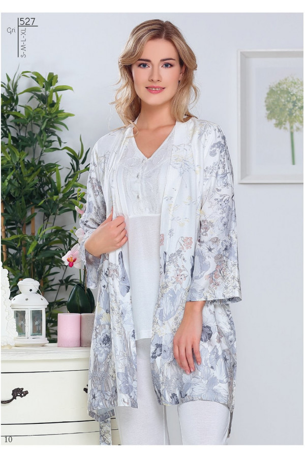 Tuba 527 Sabahlıklı 3lü Pijama Takımı Tuba 527 Sabahlıklı 3lü Pijama Takımı