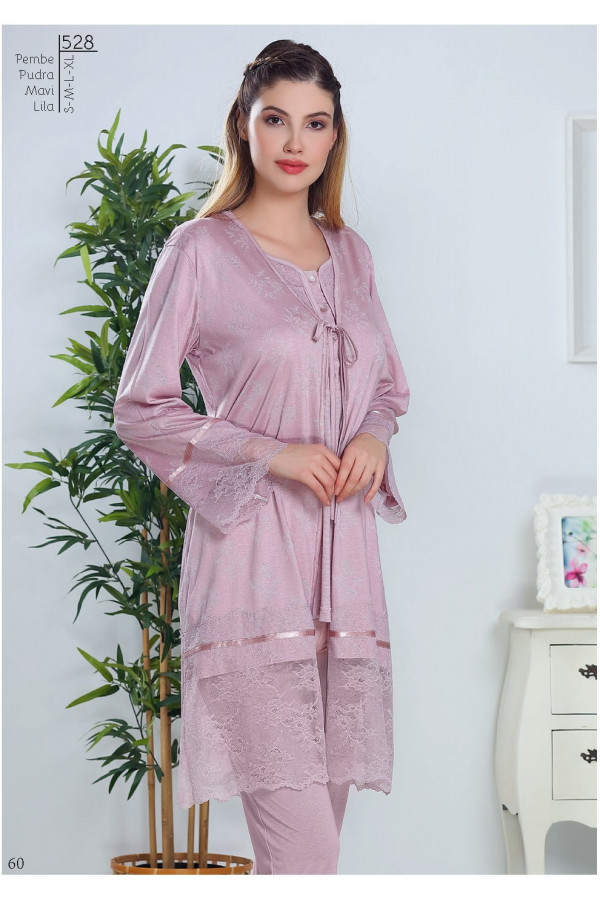 Tuba 528 Sabahlıklı 3lü Pijama Takımı Tuba 528 Sabahlıklı 3lü Pijama Takımı